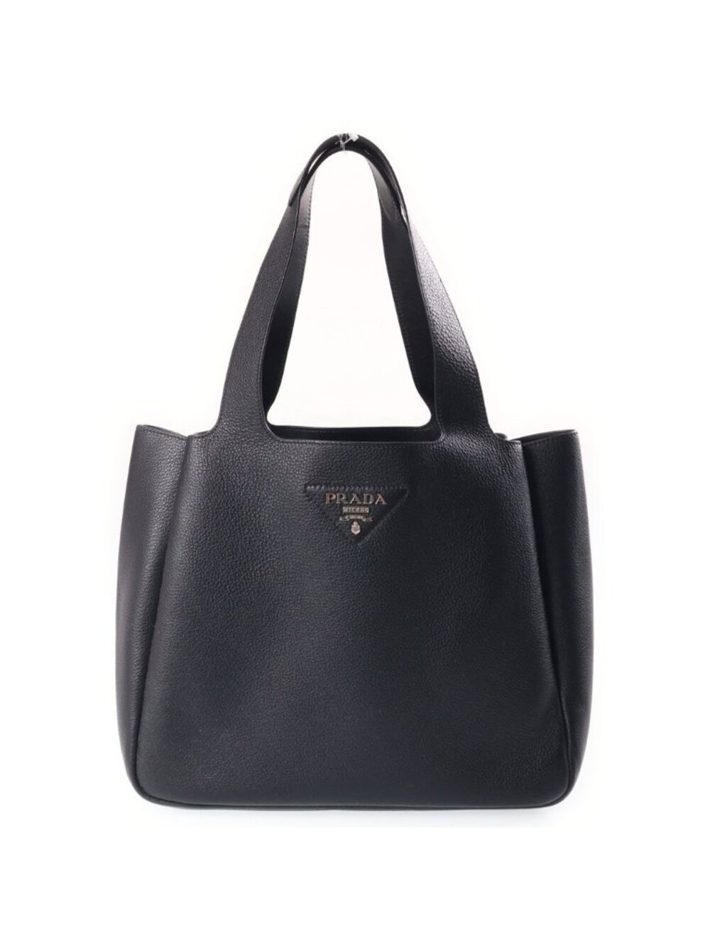 Prada Tote Vitello Handbag Black Leather Silver